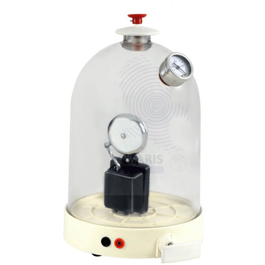 Bell in vacuum with air pump with plate